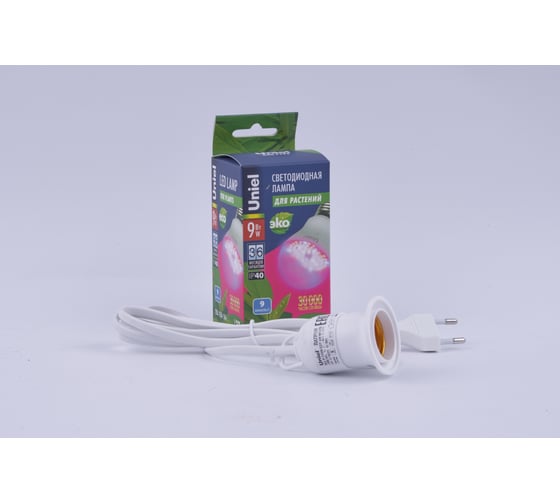 Набор: Лампа светодиодная + Патрон подвесной Uniel с выключателем и штепсельной вилкой Спектр для фотосинтеза ULT-P202-9W/SP/2M WHITE UL-00013594