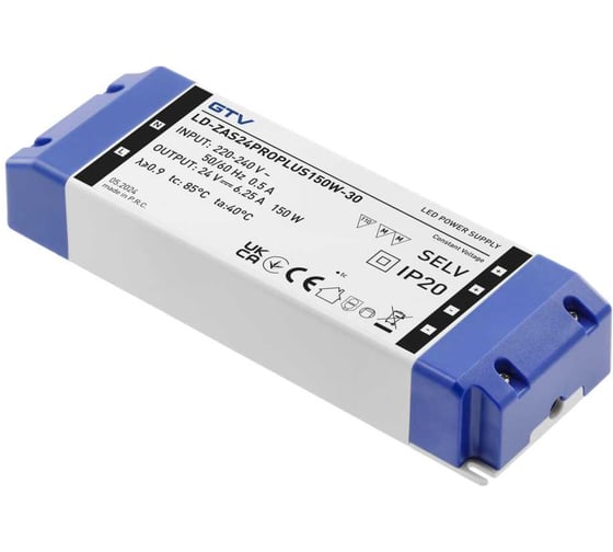 Блок питания GTV LED PRO PLUS 220V/24V/150W, IP 20, защита от перегрузки LD-ZAS24PROPLUS150W-30