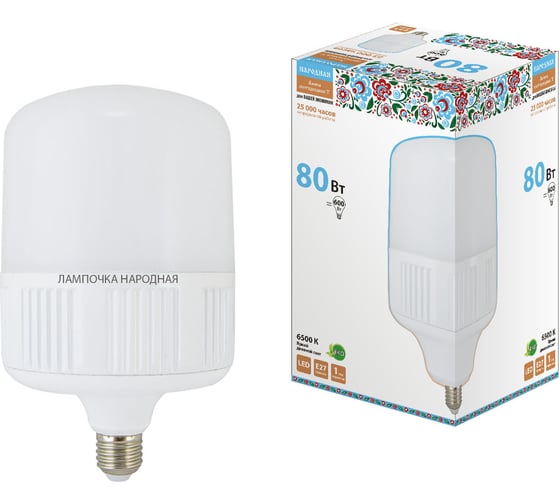 Светодиодная лампа TDM ELECTRIC T-80 Вт-230 В-6500 К–E27 160x265 мм НАРОДНАЯ SQ0340-1586