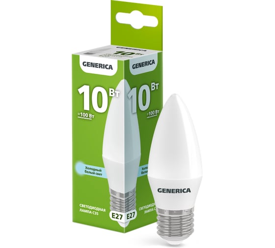 Лампа LED GENERICA C35 свеча 10Вт 230В 6500К E27 LL-C35-10-230-65-E27-G