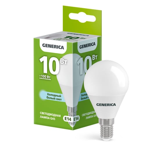 Лампа LED GENERICA G45 шар 10Вт 230В 6500К E14 LL-G45-10-230-65-E14-G