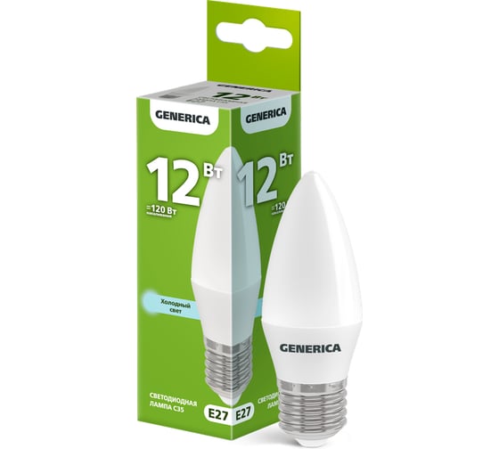 Лампа LED GENERICA C35 свеча 12Вт 230В 6500К E27 LL-C35-12-230-65-E27-G