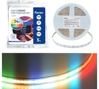 Лента светодиодная FERON COB RGBW-MIX 5 в 1 840SMD 22Вт/м 24V 5000х12х1.8 мм RGB+2300К+6500K, IP20, LS538 53337