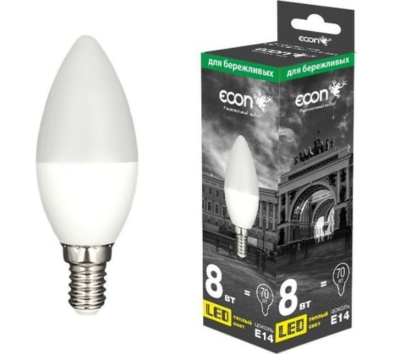 Лампа светодиодная Econ LED CN 8Вт E14 3000K B35 ES 10-728011
