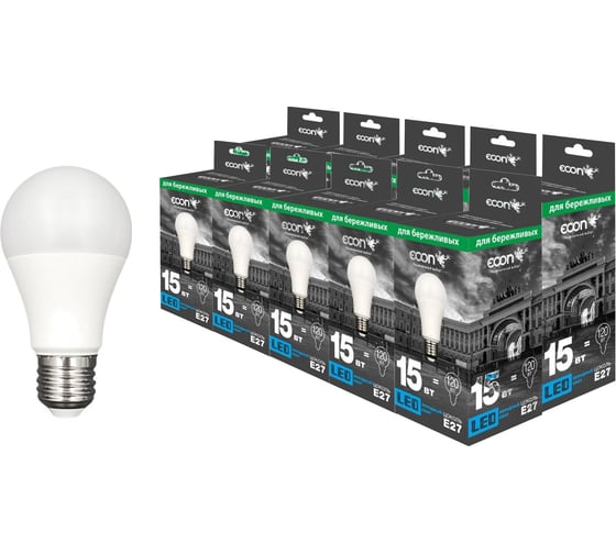 Лампа светодиодная LED A 15Вт E27 4200K A60 ES Econ (упаковка 10шт) 10-7115020
