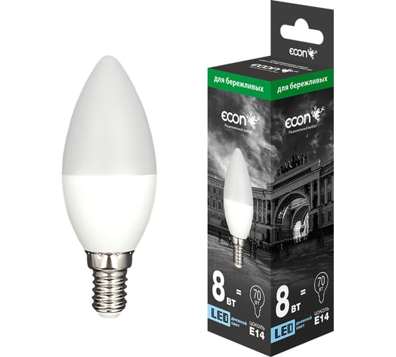 Лампа светодиодная Econ LED CN 8Вт E14 6500K B35 ES 10-728012