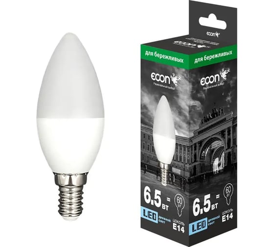 Лампа светодиодная Econ LED CN 6,5Вт E14 6500K B35 ES 10-7265012