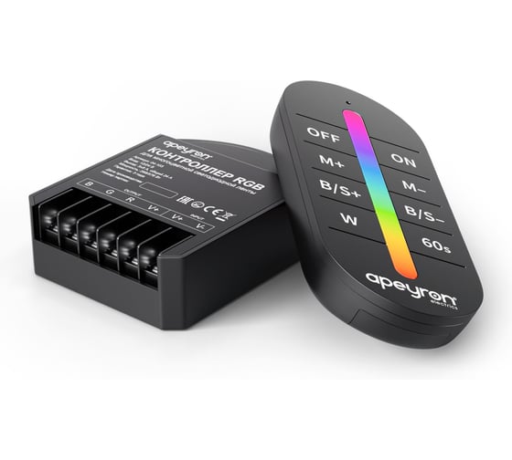 Контроллер Apeyron RGB 12В/24В, 288вт/576Вт, 3 канала, 24А, ПДУ RF сенсорный, без батареек / 04-103 1
