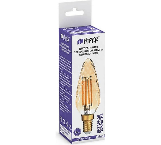 Лампочка HIPER LED DECO FILAMENT CONE 6W 720Lm E14 35105 2700K GOLD HL-2215