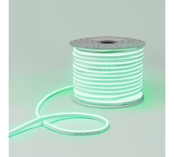 Гибкий неон Neon-Night 8х16мм односторонний 120 LED/м ЗЕЛЕНЫЙ 230В бухта 100м (с комплектом подключения) 131-044