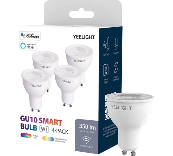 Умная светодиодная лампочка YEELIGHT Smart LED Bulb W1 GU10 Color 4 шт YGYC0120004WTEU