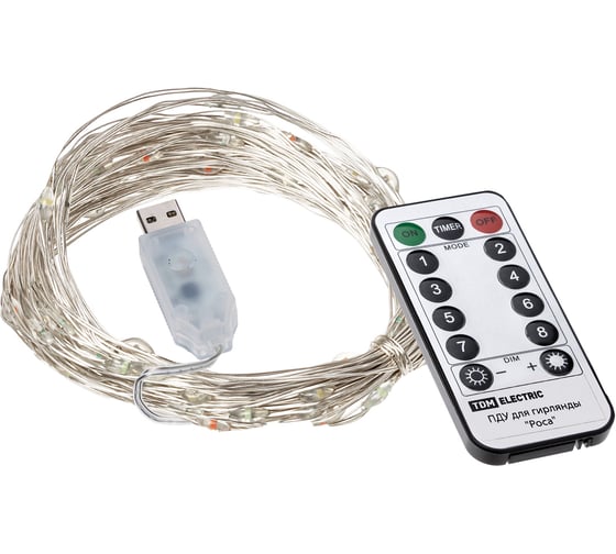 Светодиодная гирлянда TDM Роса 100-Д 10 м, 100 LED, многоцветная, ПДУ, USB, IP20 SQ0361-0090