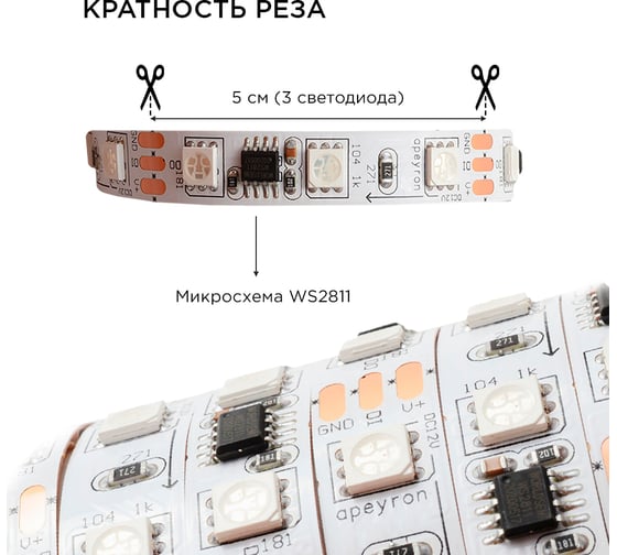 Комплект цифровой светодиодной ленты Apeyron 12В, 14,4Вт/м, smd5050, 60д/м, IP65, подложка 10мм (белый), 5м, rgb 85ЦЛ