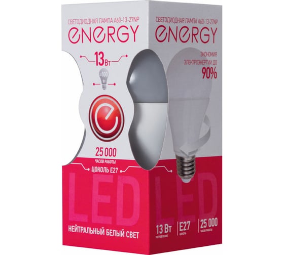 Светодиодная лампа Energy ЛОН A60-13-27NP 13W E27 25000ч 4000K нейтральный белый свет 001952
