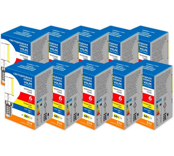 Светодиодная лампа Volpe LED-G45-6W/3000K/E14/CL/SLF SET10 UL-00013913