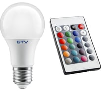 Лампочка LED GTV RGBW, A60, E27, 10W, 180, 810lm, 87mA, пульт RGBW LD-PC2A60RGBW-10W