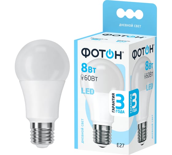 Лампа светодиодная ФОТОН LED A60 8W E27 4000K_M 25836