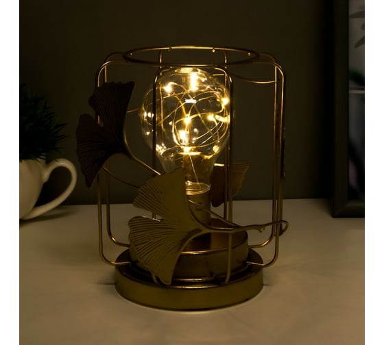Ночник RisaLux "Листья" LED от батареек 3хАА золото 12x12x14,5 см 7304946