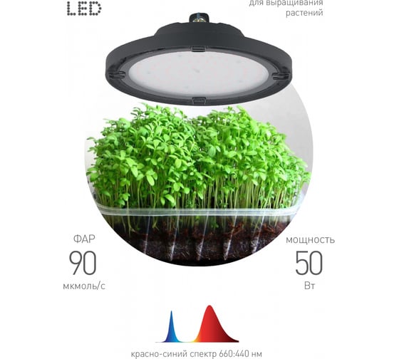 Светодиодный фитопрожектор для растений ЭРА FITO-50W-RB-LED-UFO красно-синего спектра 50 Вт, Б0053280