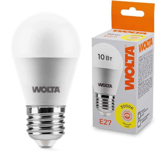 Светодиодная лампа WOLTA 25Y45GL10E27 10Вт 3000K E27 (10 шт) 25Y45GL10E27-10