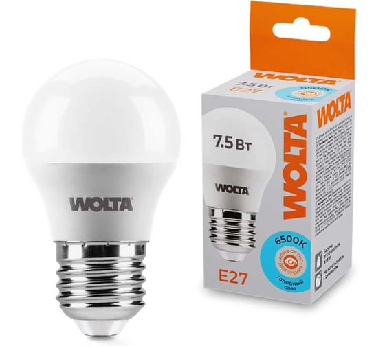 Светодиодная лампа WOLTA 25W45GL7.5E27 7.5Вт 6500K E27 (10 шт) 25W45GL7.5E27-10