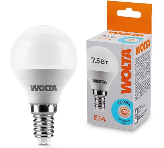 Светодиодная лампа WOLTA 25W45GL7.5E14 7.5Вт 6500K E14 (10 шт) 25W45GL7.5E14-10