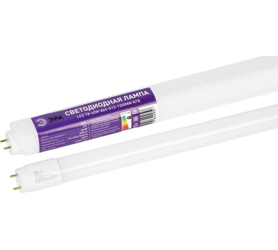 Лампа светодиодная ЭРА RED LINE LED T8-40W-865-G13-1200mm NTB 40Вт трубка стекло холодный дневной свет G13 неповоротный Б0071253