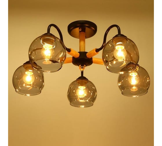 Люстра BayerLux 1088/5BK 40Вт Е27 черный-светлое дерево 56x56x28 см 5443318