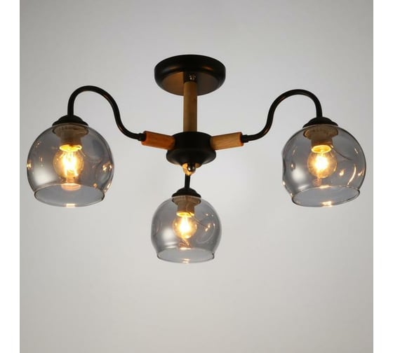 Люстра BayerLux 1088/3BK 40Вт Е27 черный-светлое дерево 52x52x28 см 5443317