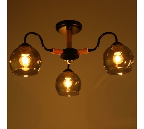 Люстра BayerLux 1088/3BK 40Вт Е27 черный-светлое дерево 52x52x28 см 5443317