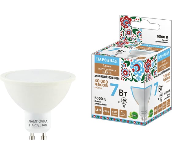 Светодиодная лампа TDM ELECTRIC PAR16 7 Вт, 230 В, 6500 К, GU10 Народная SQ0340-1663