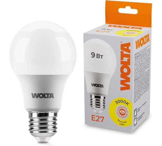 Светодиодная лампа WOLTA 25Y60BL9E27 9Вт 3000К E27 (10 шт) 25Y60BL9E27-10