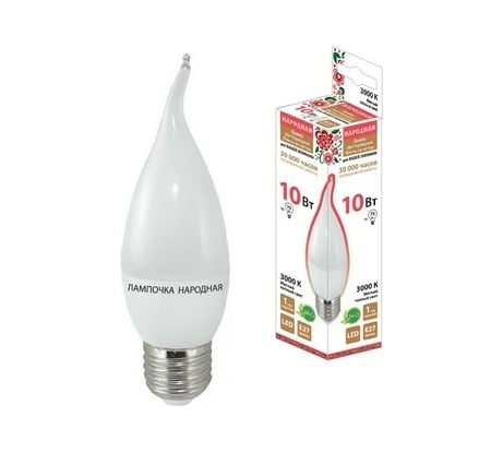 Светодиодная лампа TDM ELECTRIC WFC37-10 Вт-230 В -3000 К–E27 свеча на ветру Народная SQ0340-1599