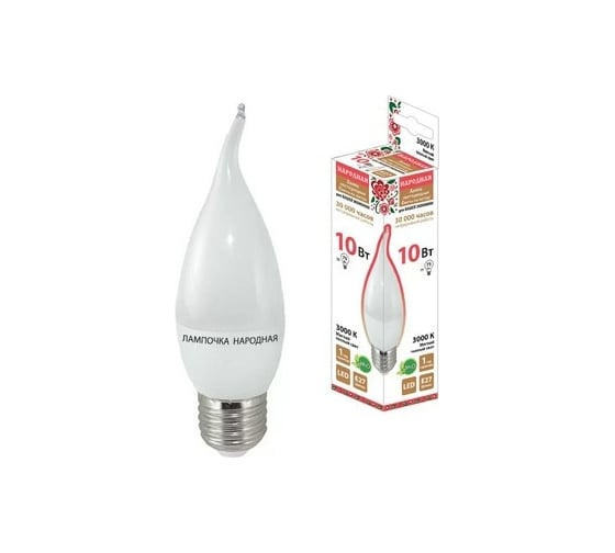 Светодиодная лампа TDM WFC37-10 Вт-230 В -3000 К–E27 свеча на ветру Народная SQ0340-1599