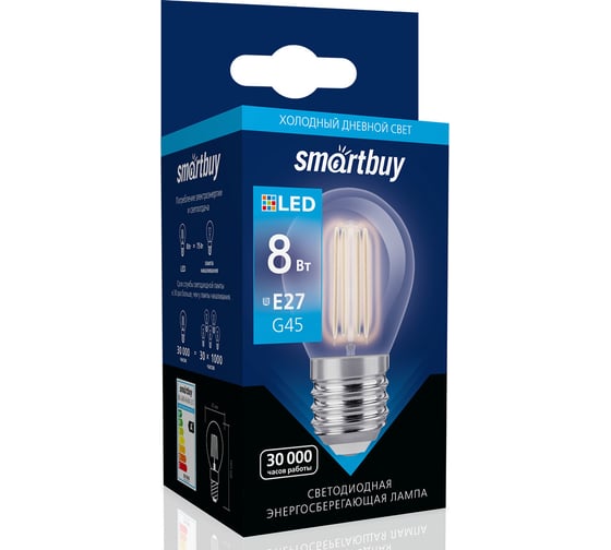 Светодиодная LED лампа Smartbuy FIL G45-8W00/E27 SBL-G45F-8-60K-E27