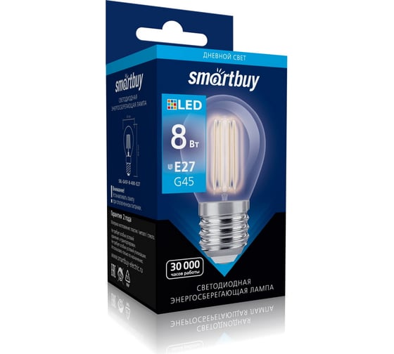 Светодиодная LED лампа Smartbuy FIL G45-8W00/E27 SBL-G45F-8-40K-E27