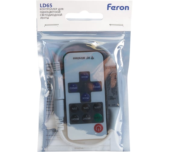Контроллер для одноцветной светодиодной ленты мини FERON с П/У белый, 12-24V, LD65 48031