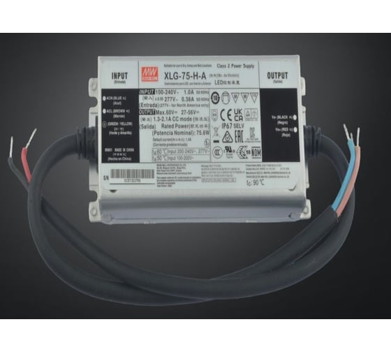 Светодиодный драйвер MEAN WELL XLG-75-H-A для наружной подсветки и мощных светильников, 75.6 Вт, 56 В со стабилизацией тока от 0.65 А до 2.1 А, встроенным потенциометром 3416214