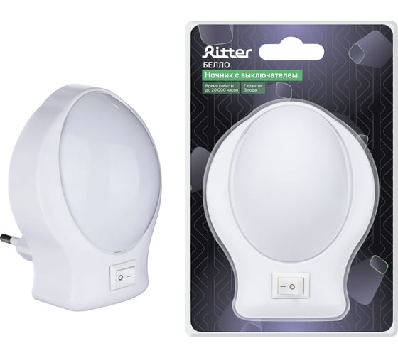 Ночник Ritter LED, БЕЛЛО, с выключателем, 0.8Вт, 51732 4