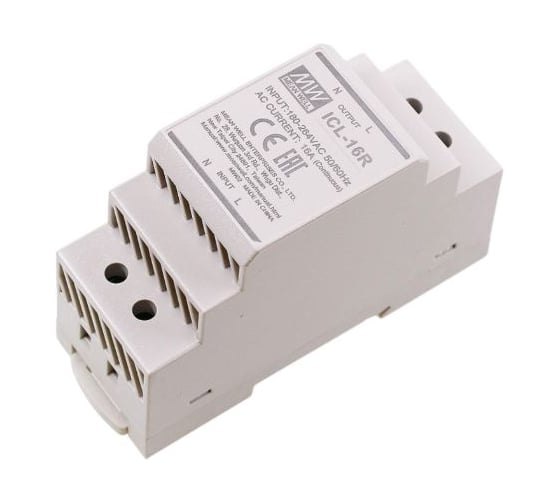 Ограничитель пускового тока на DIN-рейку MEAN WELL ICL-16R 180-264В 23А (предельный ток) 16А (постоянный), внутренняя тепловая защита, встроенное байпасное реле 3467933