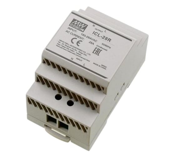 Ограничитель пускового тока на DIN-рейку MEAN WELL ICL-28R 180-264В 48А (предельный ток) 28А (постоянный), внутренняя тепловая защита, встроенное байпасное реле 3488247