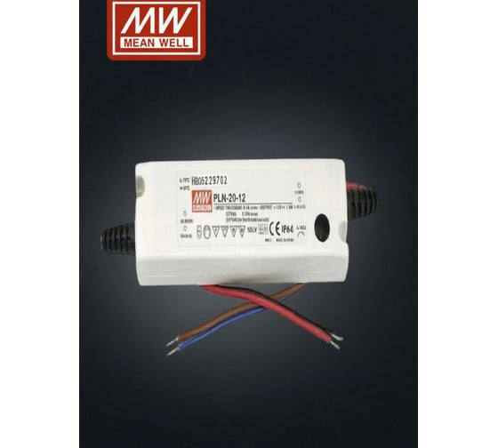 Светодиодный драйвер (LED-драйвер) MEAN WELL PLN-20-12 с коррекцией мощности для внутреннего и наружного применения с IP64 20 Вт 12 В 1.6 А 445043