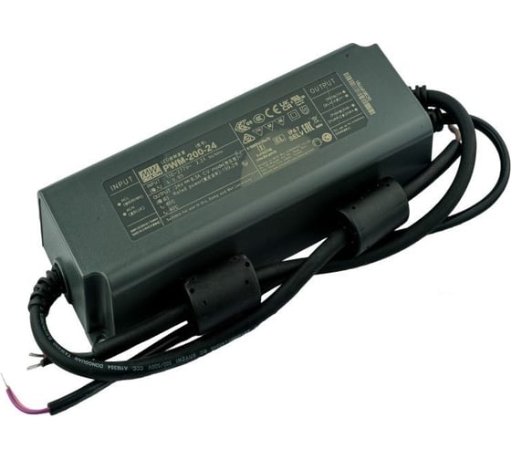 Светодиодный драйвер MEAN WELL PWM-200-24 200Вт 24В 8,3А для наружного и внутреннего освещения, защита IP67, димминг 3 в 1, ККМ, пластиковый корпус 3970040