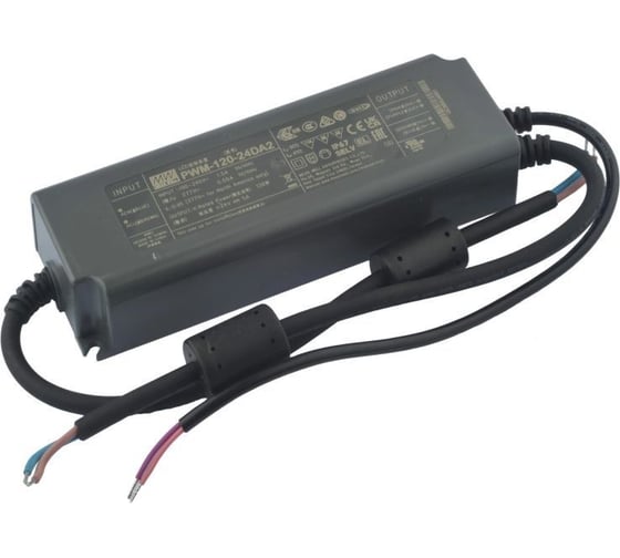 Светодиодный драйвер MEAN WELL PWM-120-24DA2 120Вт 24В 5А для наружного и внутреннего освещения, защита IP67, димминг DALI, активная коррекция коэффициента мощности, пла 5313247
