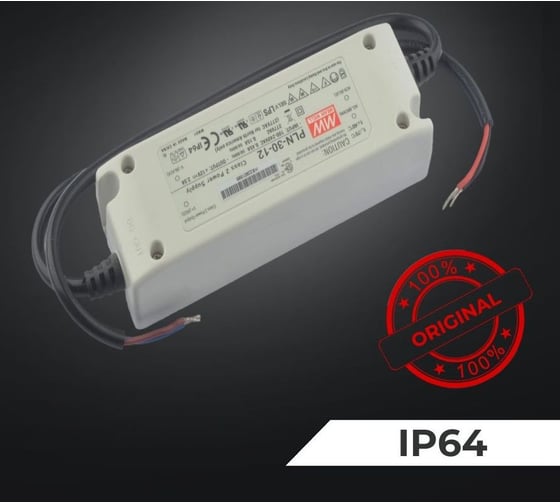 Светодиодный драйвер (LED-драйвер) MEAN WELL PLN-30-12 с коррекцией мощности для внутреннего и наружного применения с IP64 30 Вт 12 В 2.5 А 265954