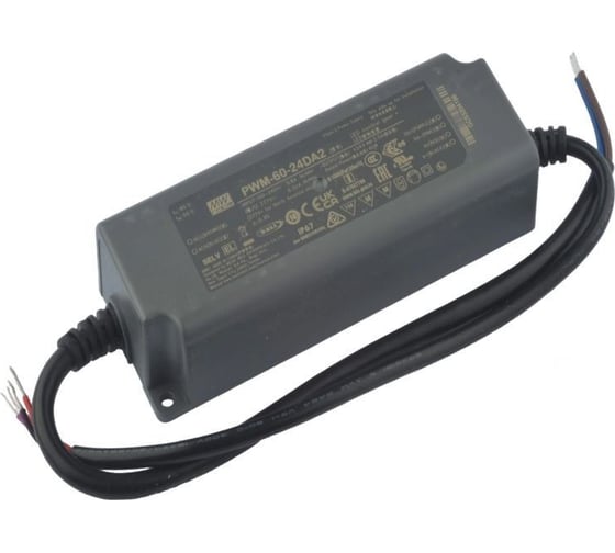 Светодиодный драйвер MEAN WELL PWM-60-24DA2 60Вт 24В 2,5А для наружного и внутреннего освещения, защита IP67, димминг DALI, активная коррекция коэффициента мощности, пла 5500859