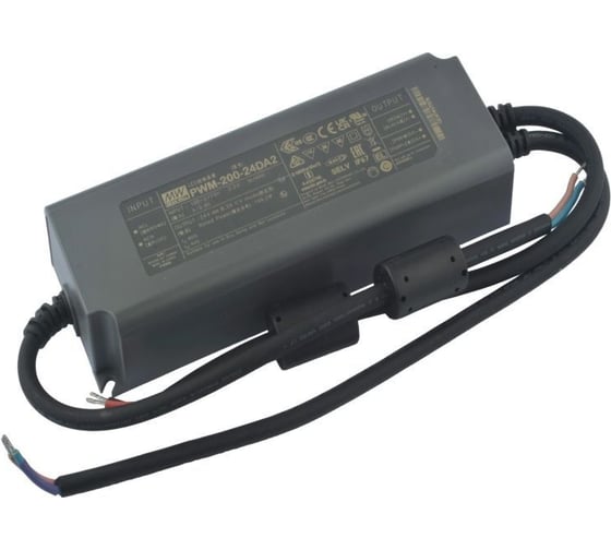 Светодиодный драйвер MEAN WELL PWM-200-24DA2 200Вт 24В 8,3А для наружного и внутреннего освещения, защита IP67, димминг DALI, активная коррекция коэффициента мощности, п 3973500