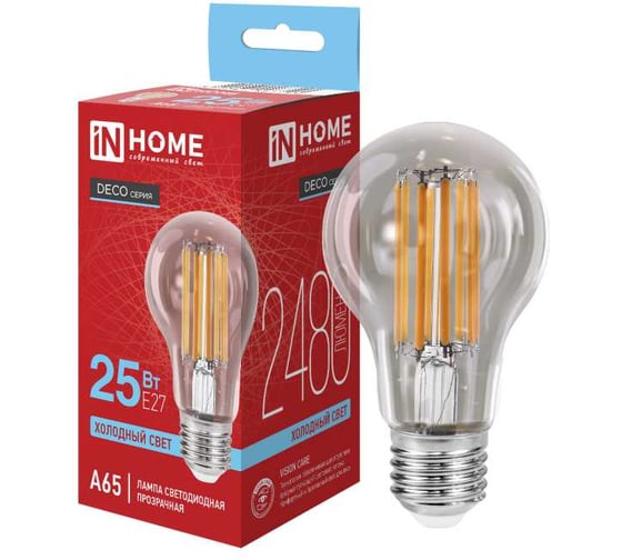 Лампа светодиодная IN HOME LED-A65-deco 25Вт 230В Е27 6500К 2480Лм прозрачная 4690612063195
