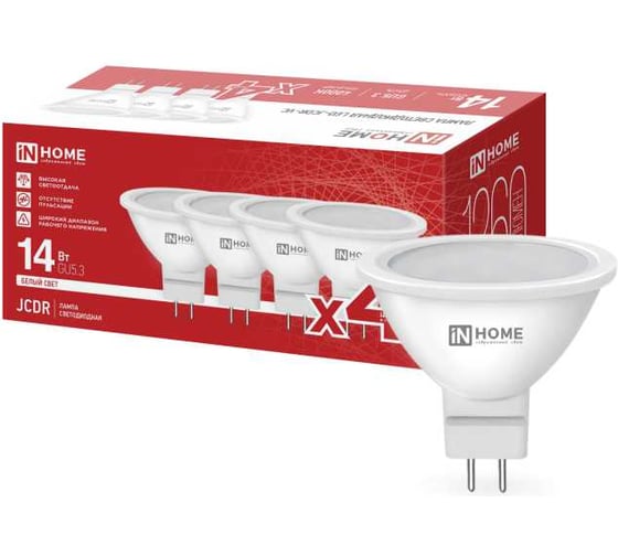 Лампа светодиодная IN HOME LED-JCDR-VC 4PACK 14Вт 230В GU5.3 4000К 1260Лм (4шт./упак) 4690612063157