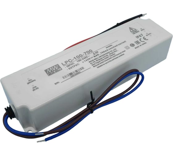 Светодиодный драйвер MEAN WELL LPC-100-700, для наружного применения IP67 100 Вт 143 В 0.7 А 1917659